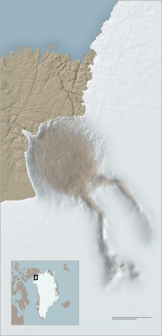格陵兰岛冰下疑现巨大陨石坑，或与灭绝理论有关