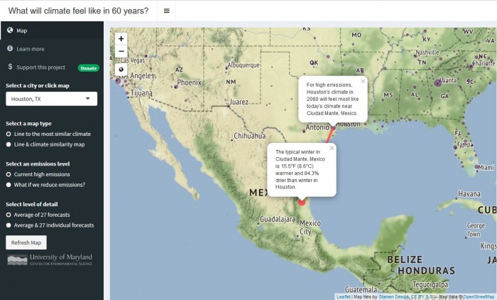 互动地图直观展示如不控制全球变暖 60年后你的居住地气候会如何