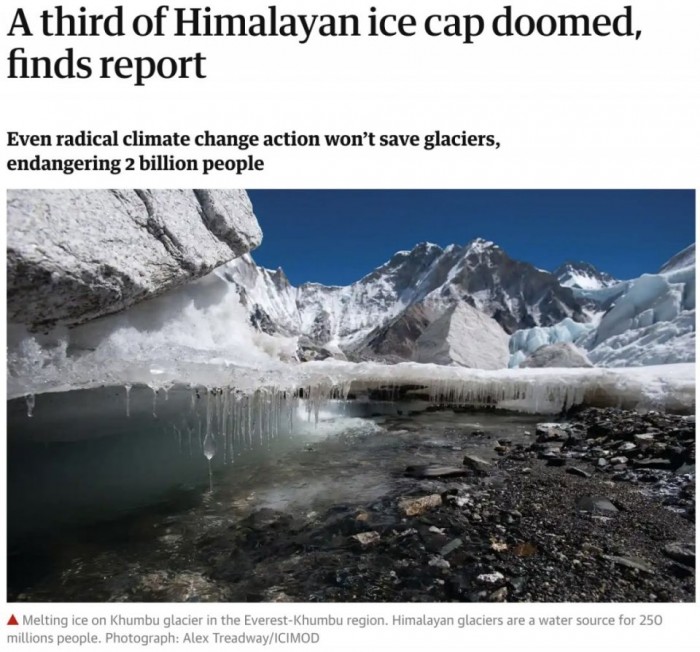 喜马拉雅冰川融化威胁百万人的供水安全
