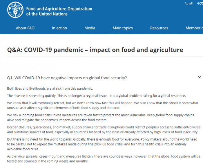 联合国称新冠疫情或引发粮食危机