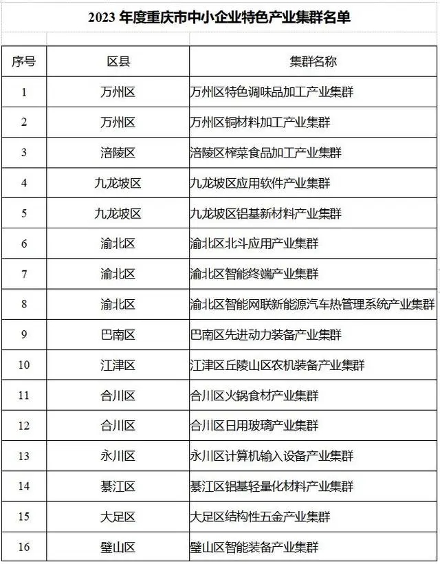 今年重庆新增27个中小企业特色产业集群